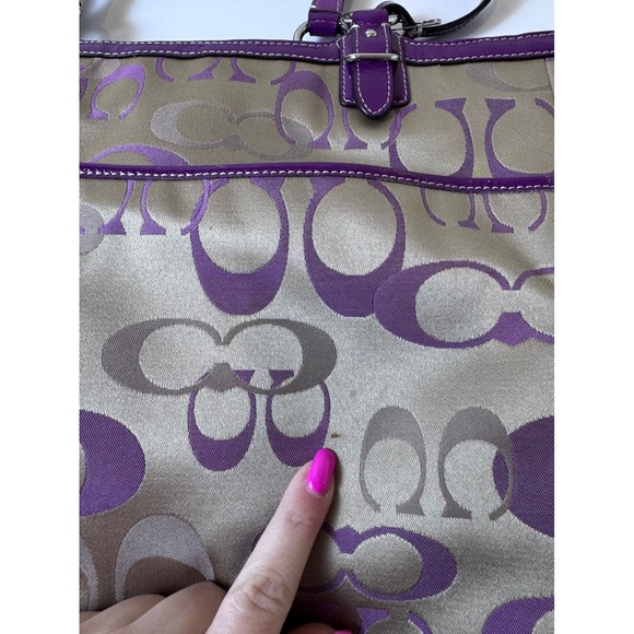 Y2K Coach Signature Tote Bag Women Purple Tan Monogram Patent Trim Aesthetic - Picture 5 of 12